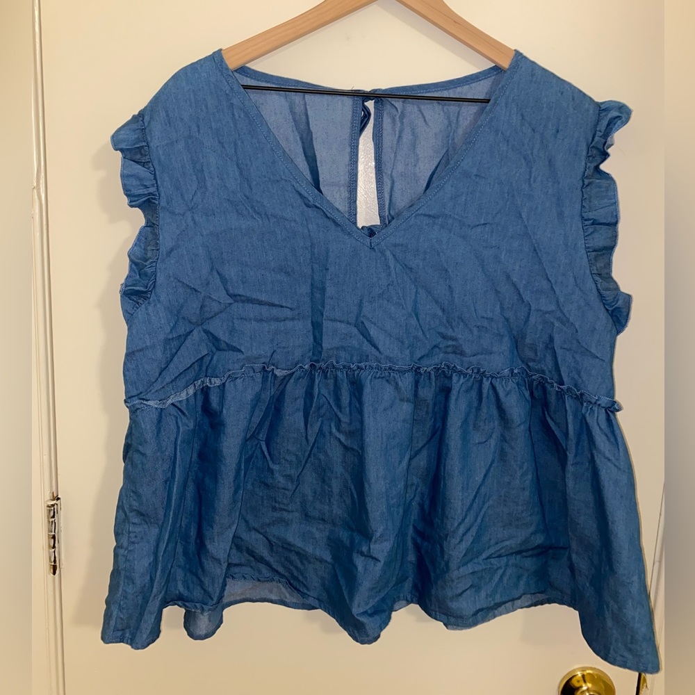 tie back butterfly sleeve denim peplum top 👖🦋
